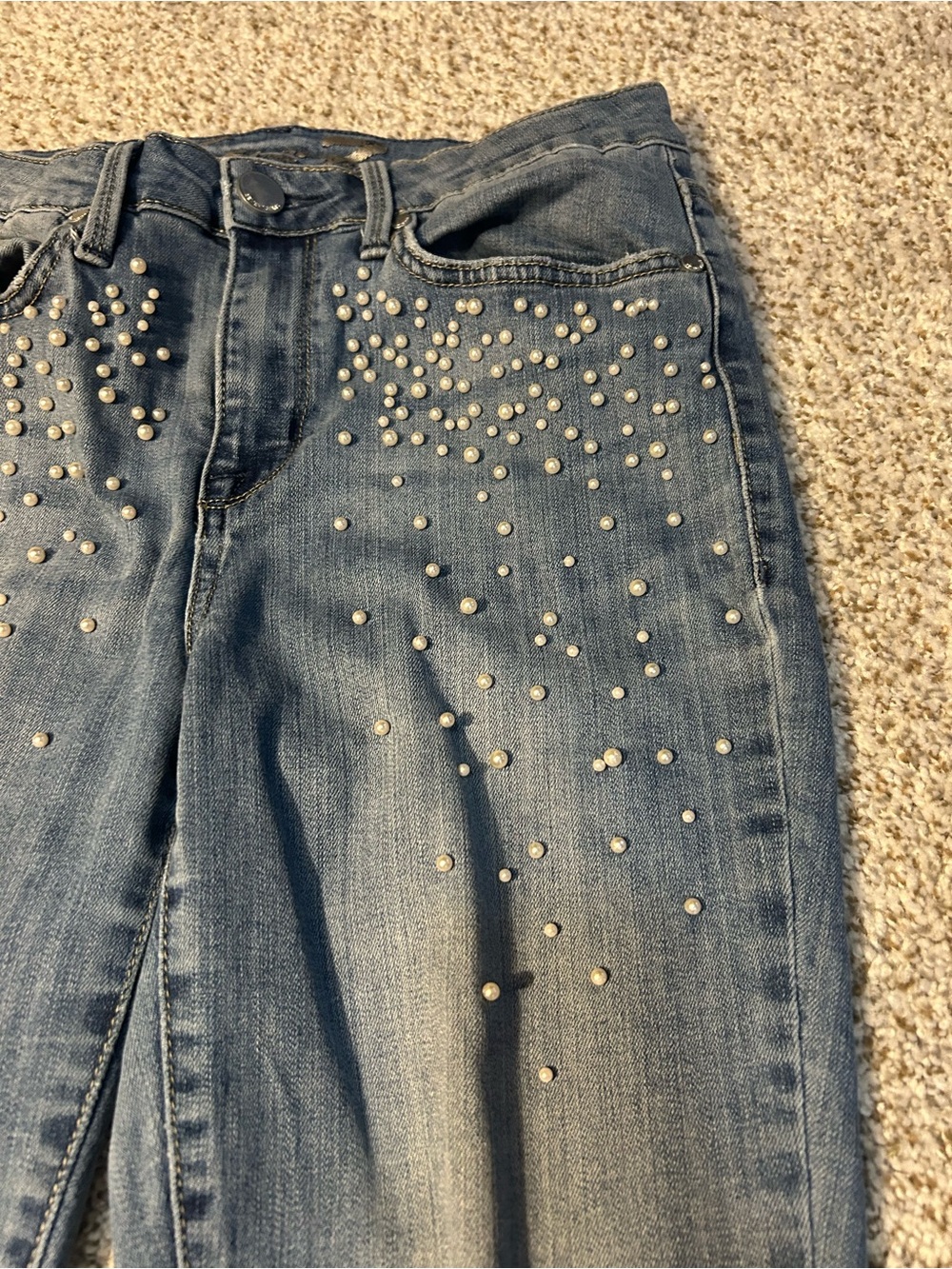 Seven7 Blue Skinny Jeans with Pearl Accents - Picture 2 of 4